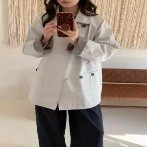 하프 봄 소매 트렌치코트 여자하프코트 체크 칼라 봄코트 코트 ible1