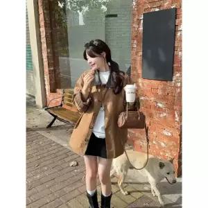 여자하프코트 체크 융털 일체형 앤티크 봄코트 차이나 사슴털 코트 ible1