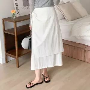 [하프클럽/옷자락]여자 레이어드 리본 랩치마 빅사이즈 A라인 롱스커트