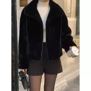 솜브레로스 여성용 긴팔 럭셔리 퍼 모피 코트 DOS1