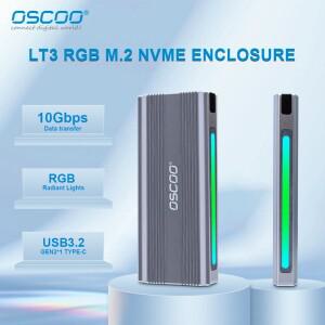 OSCOO Hot M.2 SATA NVMe RGB SSD 인클로저 10Gbps 어댑터 USB3.2 타입 C 하드 드라이브 케이스 휴대용 리