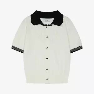 [26 신상] 하트 포인텔 배색 카라 니트 가디건 (TMCCE2990)