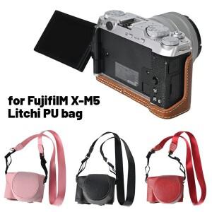 [호환품]FujifilM X-M5 합성 가죽 카메라 베이스 바디 커버 키트 케이스 보호대 15-45mm F Litchi PU 가방