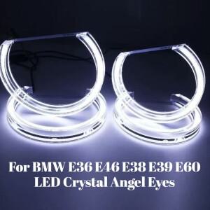 BMW 호환 E36 E46 E38 E39 E60 LED 크리스탈 엔젤아이 하프문 스타일 헤일로 링 DRL 12V 자동차 헤드라이트