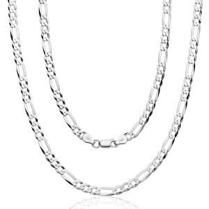 일명 지오엘리 - 이탈리아산 925 스털링 실버 7mm 다이아몬드 컷 피가로 링크 체인 남녀용 솔리드 목걸이