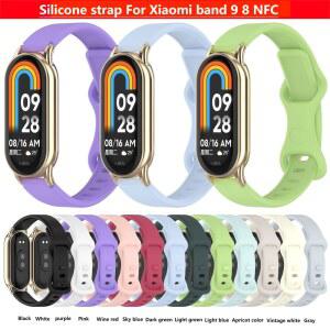 Xiaomi 밴드 9 8 용 실리콘 스트랩 스마트 커버 액세서리 12mm 시계 NFC 솔리드 컬러