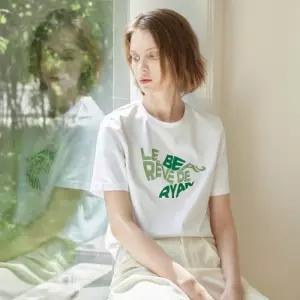 [리안뉴욕][리안뉴욕] 코튼 벨벳 레터링 티셔츠
