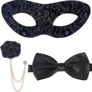 남성 할로윈 카니발을 위한 진데이 3종 가면 로즈 브룩 보타이가 포함된 빈티지 오페라 베네치아 세트
