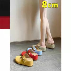 메리제인 웨지 뮬 슬리퍼 8cm 쌔무 스웨이드 통굽 가보시 플랫폼 키높이 슬립온 속굽 여름