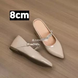 메리제인 웨지 뮬 8CM 누드 큐빅 반짝이 통굽 플랫폼 속가보시 속굽 키높이 뾰족코 페이턴