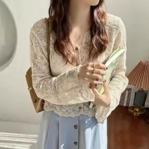 DUGNMARKT  여성 여름 긴팔 뜨개 니트 가디건 베이지 용 카디건 비치 여자