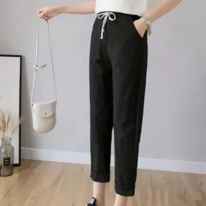 [라일리여성의류] Rly 린넨 여름 여성 9부 면 바지 여자 일자 밴딩