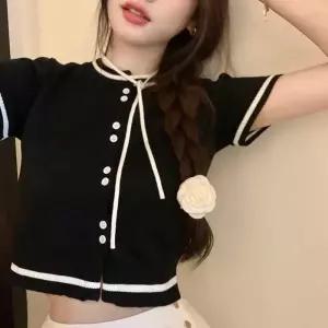 [라일리여성의류] Rly 하객 룩 결혼식 리본 라인 반팔 니트 가디건 코