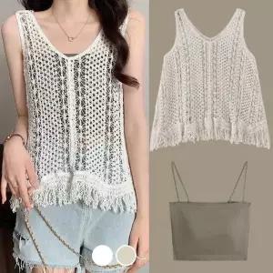 [라일리여성의류] Rly 뷔스티에 빈티지 패턴 레이어드 데일리 휴양지룩