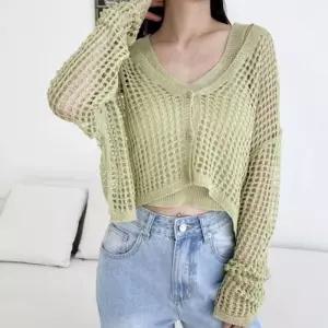 [라일리여성의류] Rly 여성 여름 크롭 나시 니트 가디건 세트