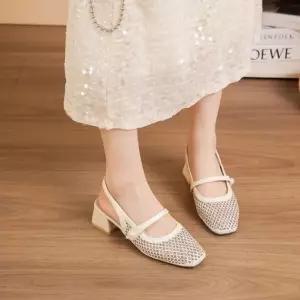 [라운슈] 트임 진주 메리제인 슬링백 샌들힐 4cm