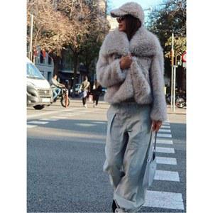 두꺼운 오버코트 칼라 소매 2222209 스타일링 폴라 무릎길이 정장 인조 오버코 후드퍼