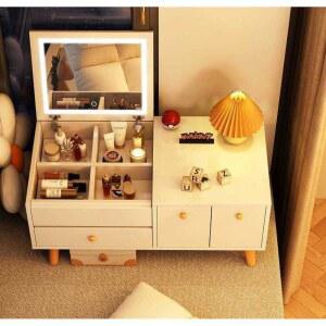 좌식 수납 화장대 콘솔 소형 원목 앉는 세트 거울 낮은 60cm 자취 테이블 분홍색 우드
