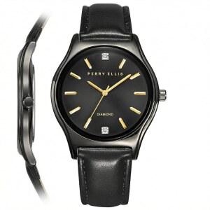 페리 엘리스 울트라 슬림 다이아몬드 남성 u2019s 시계 u2013 블루 선레이 다이얼 실버 가죽 스트랩 방수 아날로그