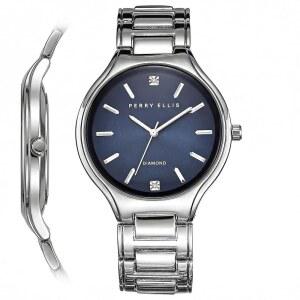 페리 엘리스 울트라 슬림 다이아몬드 남성 u2019s 시계 u2013 라운드 블루 선레이 다이얼 실버 합금 밴드 방수 아날로그