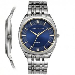 페리 엘리스 울트라 슬림 다이아몬드 남성 u2019s 시계 u2013 다크 블루 선레이 다이얼 실버 합금 밴드 방수 아날로그