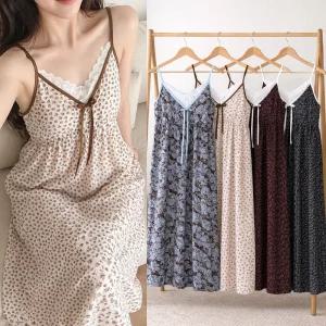 [모든GO]여성 여름 캡내장 홈웨어 원피스잠옷 라이오셀 끈나시 레이스 임부복