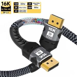 DisplayPort 케이블 16K DP 2.1 16k@30Hz 8K@60Hz 4K@144Hz HBR3 지원 80Gbps HDCP 2.2  게임 모니터 그래