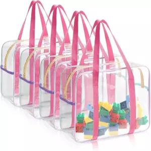 4팩 PVC 장난감 보관 가방 대형 13.8인치 x 3.2인치 10인치 투명 이중 지퍼 정리 손잡이 컬러 블록 보드