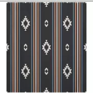 요아키에트 아즈텍 샤워 커튼 빈티지 웨스턴 기하학적 줄무늬 원주민 아메리카 민족 나바호 남서부 프린트