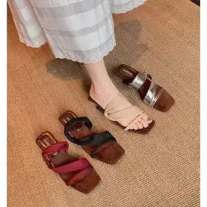 엘럽 여자 양가죽 토오픈 힐 슬리퍼 웨지 웨지힐 샌들 일자 박템5