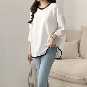 친절한탄씨 레이디플러스사이즈 걸스 컬러믹스 S S 비대칭 숏티 티 하프슬리브 심플 더블