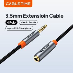 CABLETIME 잭 3.5 Aux 연장 케이블 남성-여성 AUX 오디오 노트북 미니 소형 PC TV 샤오미호환 HUAWEI호환