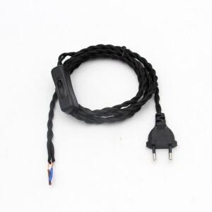 2m AC 220-250V 빈티지 짠 천 전원 코드(EU 플러그 버튼 스위치 공급 코드 포함)