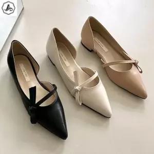 [텐바이텐][애슬릿]스틸레토 플랫 사이드 사선 매듭 리본 발편한 단화 봄