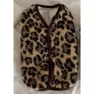 친절한탄씨 강아지 호피 뽀글이 조끼 카멜 1P 겨울 산책 보온 반려견조끼 강아지털조끼