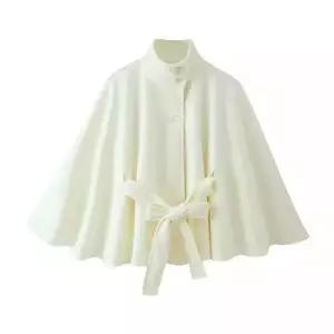 여사친 하프 봄 하이넥 케이프 코트 벨트 트위드 BE1