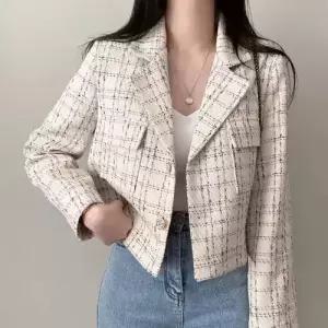 봄 여자 하프 코트 출하된 라운드 체크 BE1