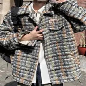 하프 봄 여자 자수 코트 재킷 레터링 배색 체크 BE1