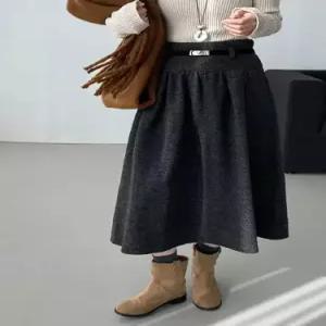엘럽 여사친 치마 그레이 모직 미디엄 정장 플레어 원템1