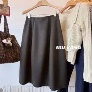 엘럽 스커트 울 실크 여성용 롱 캐시미어 미디엄 오버올 함유 원단 정장 날씬 원템1