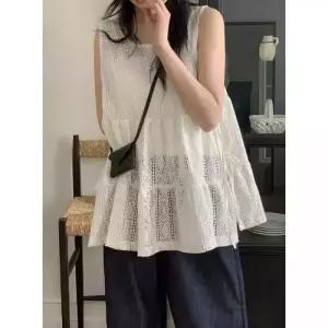 여성용 캐주얼 탑 민소매 레이어드 캐주얼조끼 조끼 레이스 여름용 사이드 프렌치 스트랩 admr2