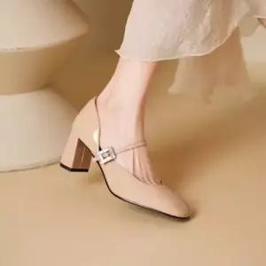 여성 하이힐 신발 통굽 에나멜 큐빅 일자 메리제인 슈즈 미들 힐 웨딩 펌프스 KS5