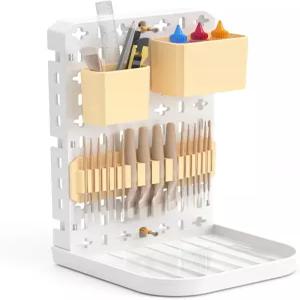 드립 트레이 및 실리콘 페인트 브러시 건조 랙이 있는 홀더 탈착식 페그보드 보관함 2개 공간 절약형