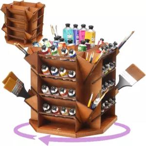 T TOGUSH 360도 회전 페인트 보관 정리함 4단 선반 예술가 스튜디오 스쿨용 아크릴 오일 브러시용 80개