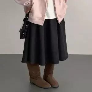 여성 스커트 치마 검정 모직 도톰한 정장 컬러의 A라인 MF1
