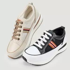 여성 키높이 메쉬창 가죽 밴딩끈 캐주얼 펀칭운동화 여성운동화 키높이운동화