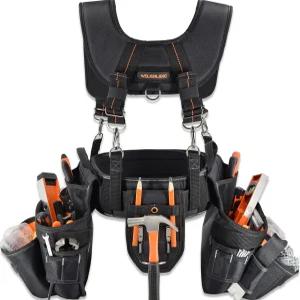 웰킨랜드 39포켓 남성용 멜빵 포함 공구 벨트 4인치 패딩 카펜터 파우치