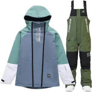 Wygwlg 남성용 스키 재킷과 바지 세트 후드가 달린 방풍·따뜻한 슈트는 여행 등산을 위해