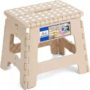 ACKO 접이식 스텝 스툴 9인치 300파운드 용량 와 플라스틱 주방에 적합한 손잡이 카키가 있는 1PC