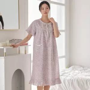 마누아 국산 면 레이온 프릴 여성 반팔 원피스 잠옷 MSW5409D